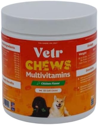 Vetr Multivitamin Treats for Dogs - Grain Free Dog Vitamins and Supplements for Skin & Coat, Glucosamine Chondroitin Joint Support - Chicken Flavored 60 Count - Vet-Formulated in USA
