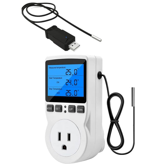 Diymore Digital Thermostat Temperature Controller Electric Digital RV Thermostats Heating Cooling Control Mode Timer 1800W 120V 15A Incubator Thermometer Reptile Thermostat Greenhouse Pool Thermometer