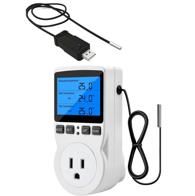 Diymore Digital Thermostat Temperature Controller Electric Digital RV Thermostats Heating Cooling Control Mode Timer 1800W 120V 15A Incubator Thermometer Reptile Thermostat Greenhouse Pool Thermometer