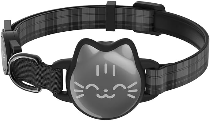 Waterproof Airtag Cat Collar, Breakaway Cat Airtag Collar with Luminous & Reflective Fish Pattern, Lightweight Kitten Collars for Apple Air tag, Hidden GPS Tracker Holder for Cats, Kittens(9-13")