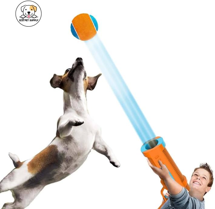 Dog Ball Launcher with 3 ETPU Balls, Interactive Pet Toy Blaster, Ball Thrower for Dogs