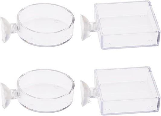 SUPERFINDINGS 4Pcs 2 Styles Fish Tank Feeder Dishes 7.3cm/2.9" Aquarium Shrimp Feeding Dish with Suction Cup Transparent Acrylic Fish Tank Feeding Bowls Shrimp Feeder Dish for Shrimps Fish Betta