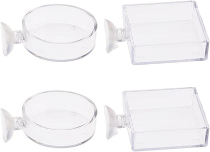 SUPERFINDINGS 4Pcs 2 Styles Fish Tank Feeder Dishes 7.3cm/2.9" Aquarium Shrimp Feeding Dish with Suction Cup Transparent Acrylic Fish Tank Feeding Bowls Shrimp Feeder Dish for Shrimps Fish Betta