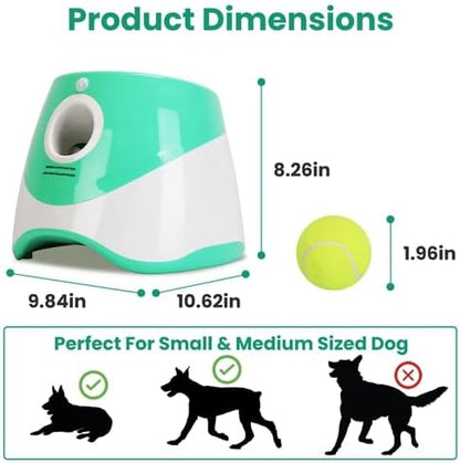 Automatic Dog Ball Launcher, Dog Ball Thrower Interactive Fetch Machine with 6 Tennis Balls 3 Adjustable Launch Distance for Small Medium Dogs