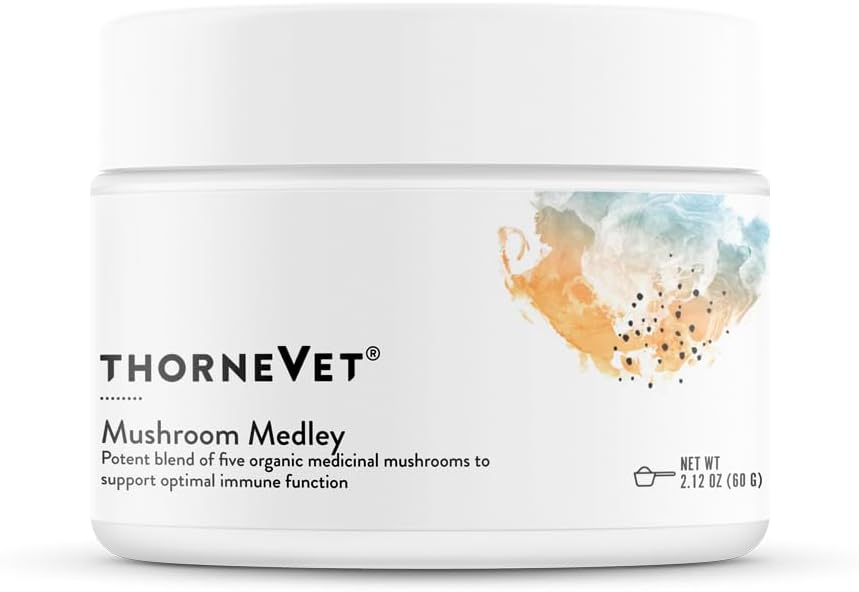 ThorneVet Mushroom Medley for Dogs - Immune System Support Plus Antioxidants - with Reishi, Turkey Tail, Cordyceps, Maitake, and Chaga Mushrooms - Support for Dogs Having Cancer Treatment - 120 Scoops