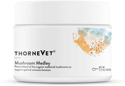 ThorneVet Mushroom Medley for Dogs - Immune System Support Plus Antioxidants - with Reishi, Turkey Tail, Cordyceps, Maitake, and Chaga Mushrooms - Support for Dogs Having Cancer Treatment - 120 Scoops