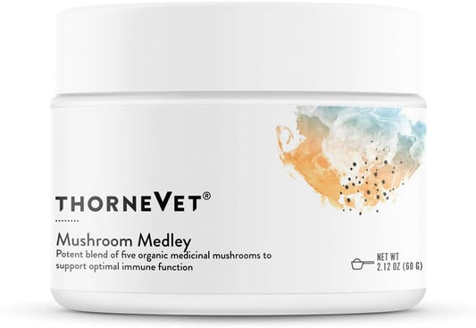 ThorneVet Mushroom Medley for Dogs - Immune System Support Plus Antioxidants - with Reishi, Turkey Tail, Cordyceps, Maitake, and Chaga Mushrooms - Support for Dogs Having Cancer Treatment - 120 Scoops