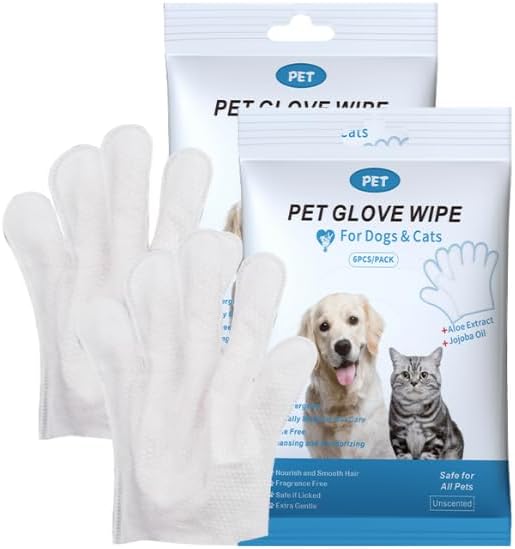 Disposable pet Cleaning Gloves Wet Wipes, Suitable for Daily Cleaning and Travel use. Two Packs of unscented Glove Wet Wipes (Blue Packaging, 12 Pieces Each)