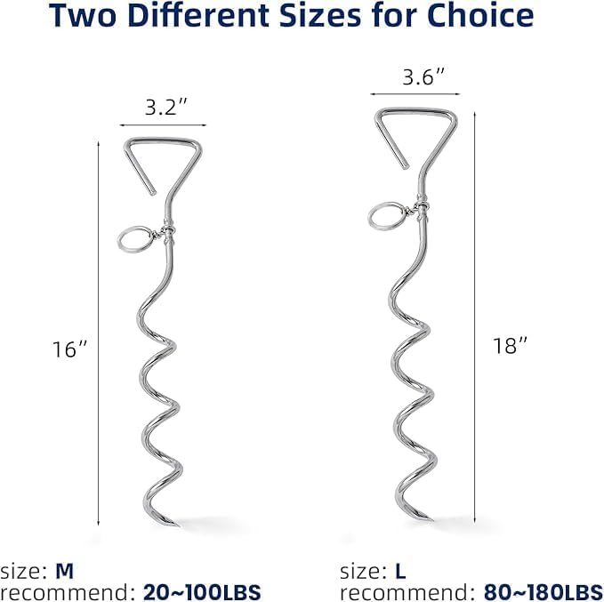 WePet Dog Tie-Out Stake, Durable Silver Spiral Anchorstake, Secure Outdoor Tethering for All Cable Leash Chain, Camping Yard, Rust-Resistant, Easy Installation, Medium, 16 Inch