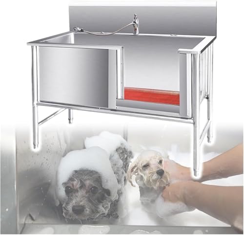 Large Dog Pool & Washing Station for All Breeds, 2-in-1 Bathtub with Retractable Faucet & Sliding Door - Ideal Outdoor Dog Bathing Solution for Home
