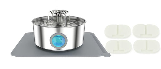 LucidShine 108oz/3.2L Stainless Steel Cat Water Fountain with 4 Replacement Filters, Ultra Quiet Automatic Pet Water Dispenser, Dishwasher Safe Metal Bowl for Cats & Dogs