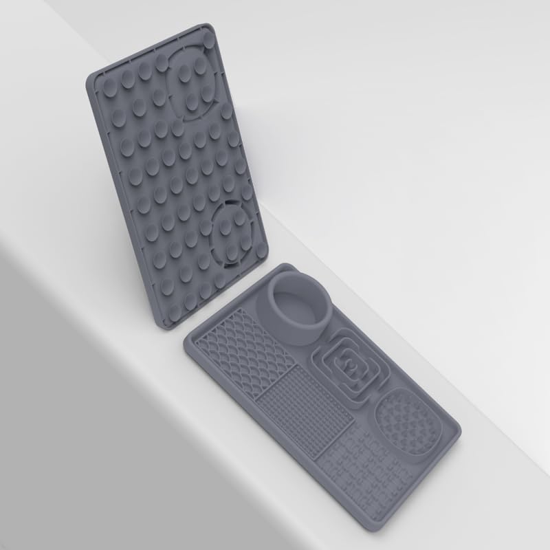 Lick Mat for Cats, Dog Anxiety Relief Slow Feeder with Suction Cups, Non-Slip Silicone Dog Enrichment Treat Mat, Easy to Clean Cat Puzzle Feeder, Lick Mats for Dogs Cats, Grey, 12"x8"
