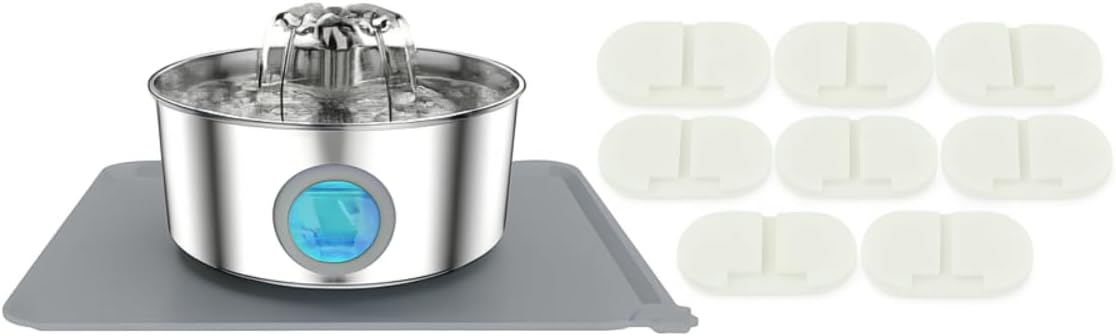 LucidShine 108oz/3.2L Stainless Steel Cat Water Fountain with 8 Replacement Filters, Automatic Pet Drinking Fountain for Multi-Pet Households, Ultra Quiet Pump & Dishwasher Safe