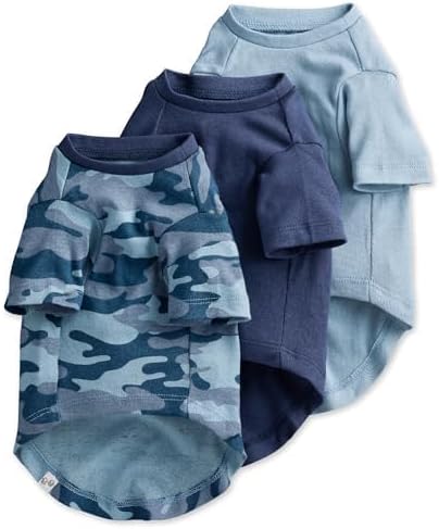Toby II - The Perfect Tee, 3 Pack Short Sleeve Pet T-Shirt 100% Organic Cotton Tees Clothes for Small, Medium, Large Dogs, Navy Camo, Medium (20-45 lbs)