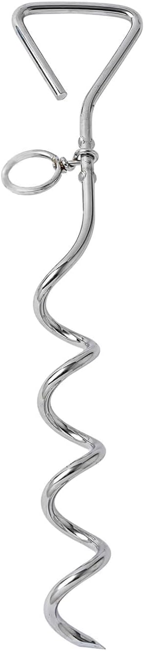 WePet Dog Tie-Out Stake, Durable Silver Spiral Anchorstake, Secure Outdoor Tethering for All Cable Leash Chain, Camping Yard, Rust-Resistant, Easy Installation, Medium, 16 Inch