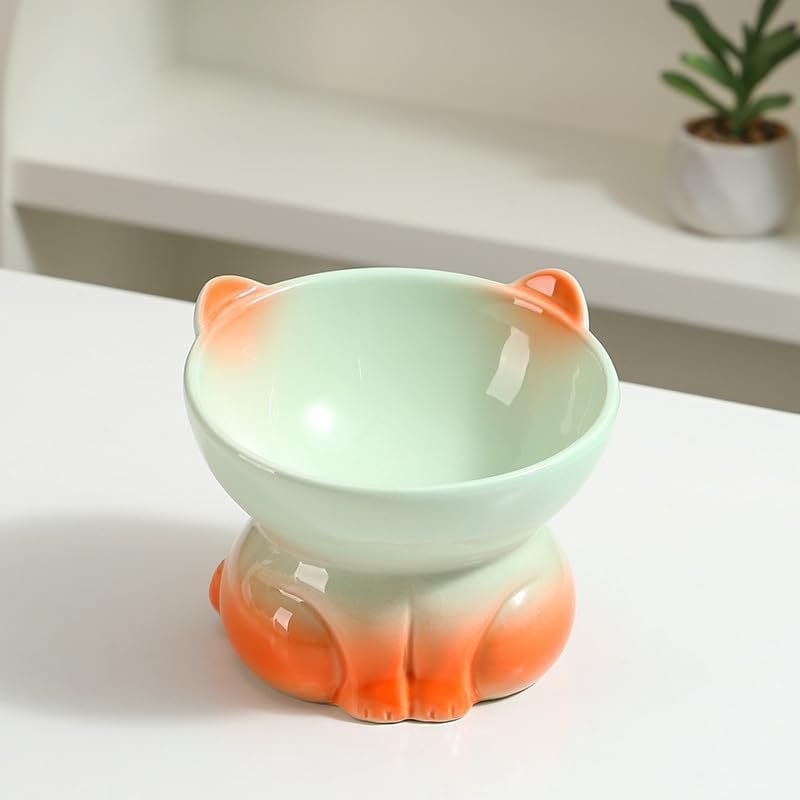 Paw Feeder Cat Bowl, Elevated Ceramic Cat Bowls for Small & Medium Cats – Slow Feeder Bowl, Kitten Essentials, Pet Supplies, Durable & Easy to Clean (Green)