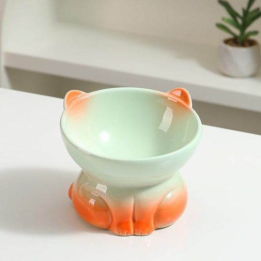 Paw Feeder Cat Bowl, Elevated Ceramic Cat Bowls for Small & Medium Cats – Slow Feeder Bowl, Kitten Essentials, Pet Supplies, Durable & Easy to Clean (Green)
