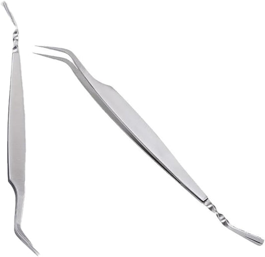 1 Pc Silver 2 in 1 Tick Removal Tool for Pets, Stainless Steel Tick Remover Tools, Professional Tick Tweezers Ticks Remover for Dogs, Cats and Humans, Flea and Tick Control