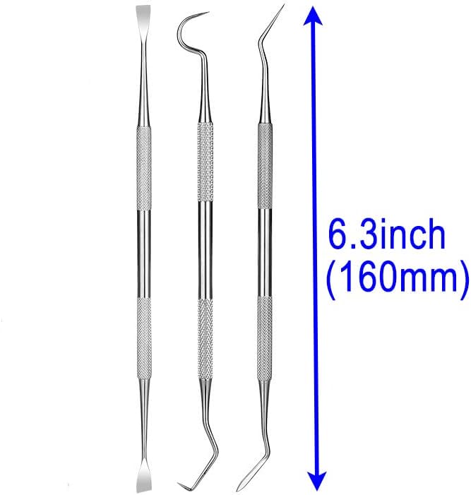 Pet Dog Cat Teeth Tartar Plaque Remover Stainless Steel Double Headed Scaler Scraper Dental Tooth Cleaning Tools Oral Care Hygiene Set(3 Pieces Different Shape Silver)