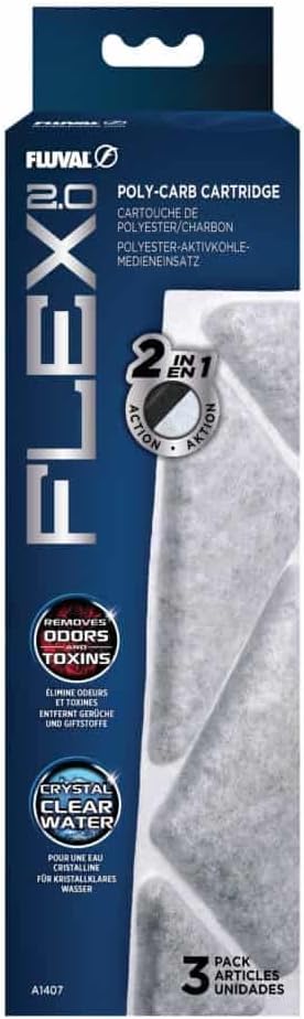 Fluval Flex 2.0 Poly-Carb Cartridge – 3 Pack Replacement Filter Media for Flex 2.0 Aquariums – Dual Mechanical & Chemical Filtration – Removes Toxins, Odors & Debris – Carbon-Impregnated Design