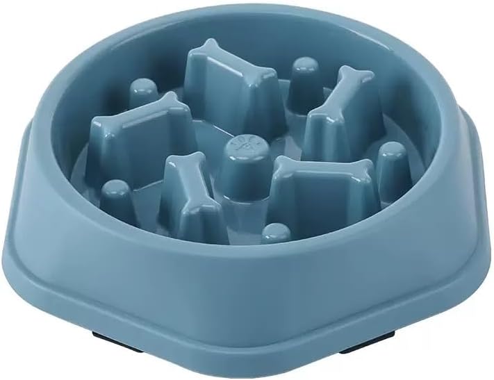 1 Pcs Slow Feeder Dog Food Bowl, Plastic Swirl Design with Anti-Slip Base Dry Wet Food for Healthy Eating - Easy to Clean (Blue, Bone Slow Feeder with Bowls)