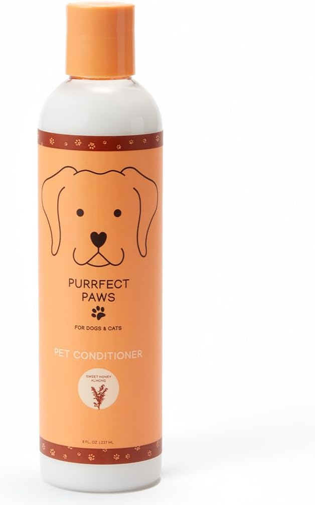 Pet Conditioner for Dogs & Cats – Hydrating Oat and Aloe for Sensitive, Itchy Skin – Gentle, Vegan, Cruelty-Free, Sulfate-Free, Paraben-Free – Sweet Honey Almond Scent – Made in USA by Purrfect Paws