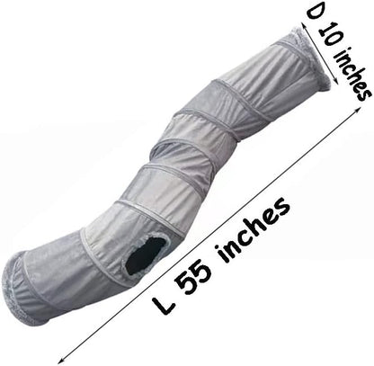 Pet Cat Tunnel Tube Toy Kit, 2 Way Grey Plush Collapsible Long Tunnels for Multi Cats Play, Interactive Maze Hideout for Puppy, Kitty, Kitten, Rabbit with Ball and Wand Toys