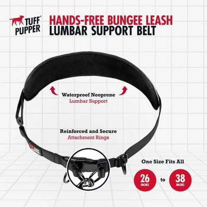 Tuff Pupper Heavy Duty Hands Free Dog Leash | One Large Dog Up to 125 lbs | Comfortable Shock Absorbing Bungee | Reflective Padded Handles | Lumbar Waist Belt 26-38" | Walking Jogging Running Leash