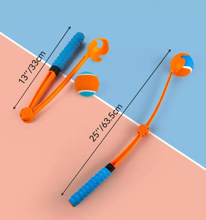 25“Dog Ball Launcher, Foldable Tennis Ball Thrower with Soft and Comfortable Tennis Racket-Like Handle Grip, 2.5 inch Ball Included