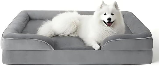 Optimized Orthopedic Dog Bed for Medium Dogs, 41" x 27" Memory Foam Pet Bed with Removable Washable Cover, Waterproof & Non-Slip Sofa Bed for Joint Support, Grey