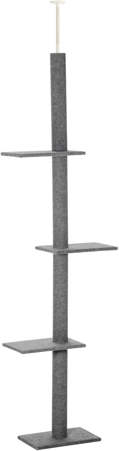 Floor-to-Ceiling Cat Tree Cat Climbing Tower with Sisal-Covered Scratching Posts Natural Cat Tree Activity Center for Kittens Cat Tower Furniture, Grey
