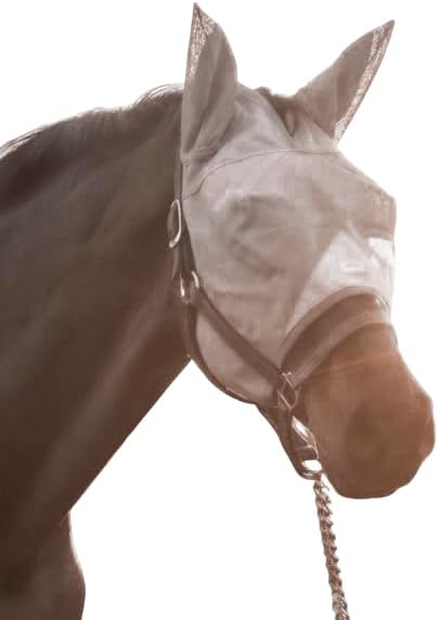 Plus-Size Horse Visor Fly Mask with Ears – 95% UV Eye Protection, Lightweight Breathable Mesh, Shields Against Flies & Dust, Built-in Visor, Adjustable Fit for Turnout & Trail Riding