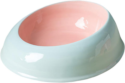 15° Inclined Cat Bowl Optimal Neck Support, Effortless Eating 6.89-Inch Wide and 2.05-Inch Tall Saucer with 7.04-Ounce Capacity Pet Bowl for Cats and Small Dogs（Pink Blue）