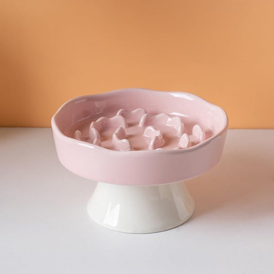 Slow Feeder Dog Bowl, Elevated Ceramic Dog Bowls for Small & Medium Pets – Slow Feeder Bowl, Puppy Essentials, Pet Supplies, Durable & Easy to Clean (Pink)