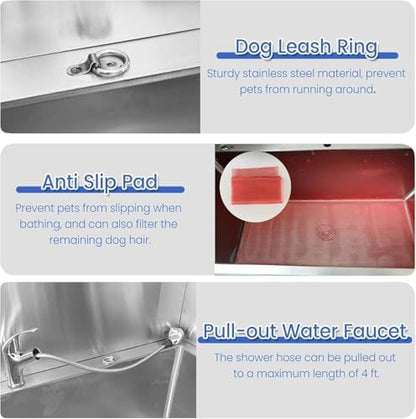 Large Dog Pool & Washing Station for All Breeds, 2-in-1 Bathtub with Retractable Faucet & Sliding Door - Ideal Outdoor Dog Bathing Solution for Home