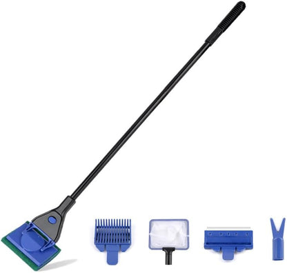Fish Tank Glass Cleaning Brush, Aquarium Tool, Fishing net for Collecting Aquatic Plants, Algae Scraper, Long-Handled Multi-Functional Cleaning Set