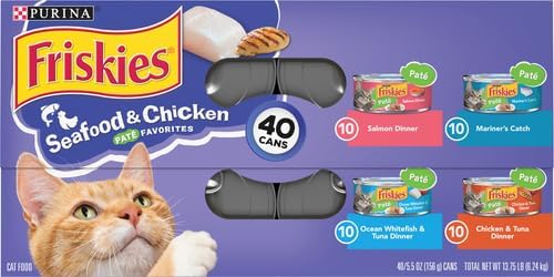 Friskies Purina Pate Wet Cat Food Variety Pack Seafood and Chicken Pate Favorites 40ct VP - (Pack of 80) 5.5 oz. Cans