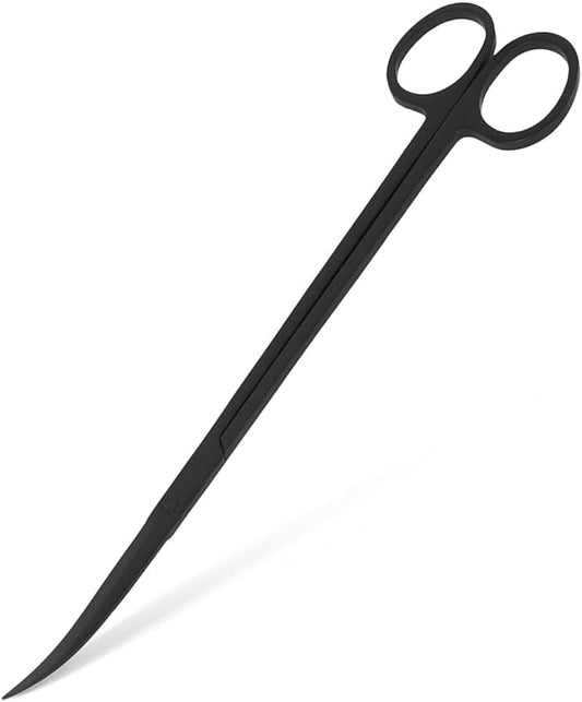 Mandala Crafts 12 Inches Black Stainless Steel Curved Aquarium Scissors for Trimming Aquatic Plants – Bent Aquascape Scissors for Fish Tanks, Hospital Tanks, Goldfish Bowls, and Terrariums