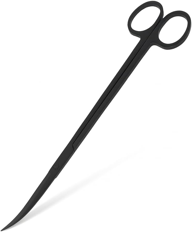 Mandala Crafts 12 Inches Black Stainless Steel Curved Aquarium Scissors for Trimming Aquatic Plants – Bent Aquascape Scissors for Fish Tanks, Hospital Tanks, Goldfish Bowls, and Terrariums