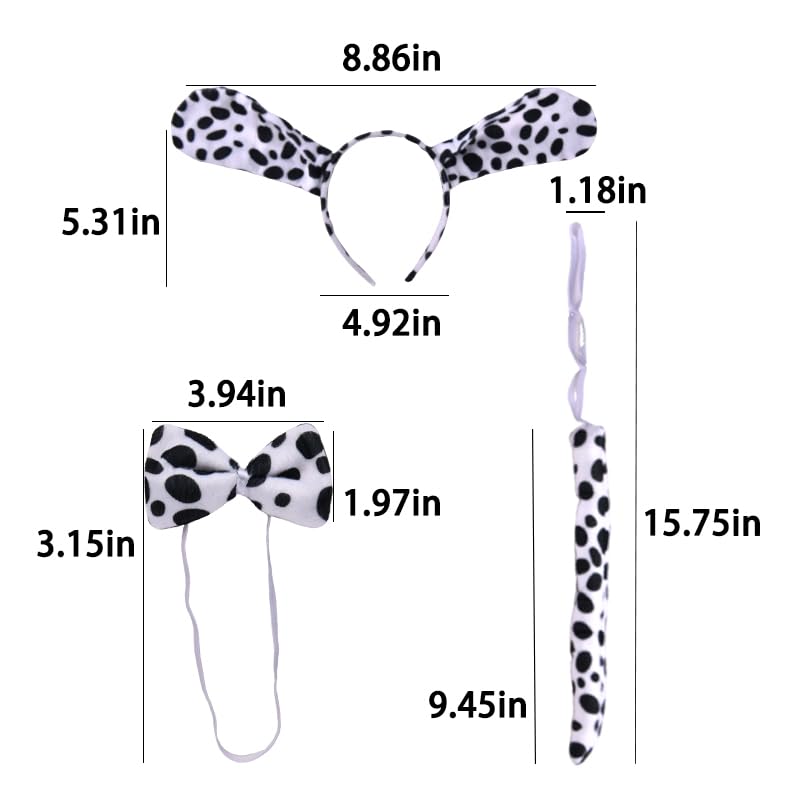 Spottted Dog Costume Dog Ear Haedband Tail Bowtie Set Animal Cosplay Accessories for Halloween Cosplay Party Photo Props Puppy Hairband Kit DIY Dress Up Party Doggie Costume Accessories