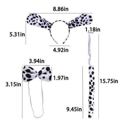 Spottted Dog Costume Dog Ear Haedband Tail Bowtie Set Animal Cosplay Accessories for Halloween Cosplay Party Photo Props Puppy Hairband Kit DIY Dress Up Party Doggie Costume Accessories