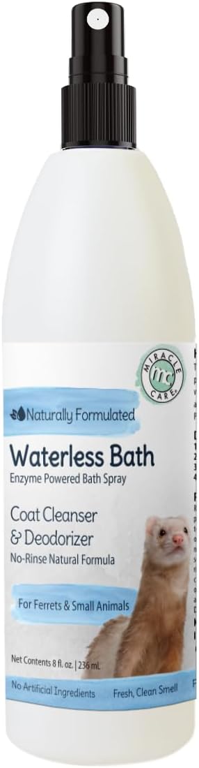 Miracle Care Waterless Bath for Ferrets and Small Animals, 8 Ounce, Coat Cleanser and Deodorizer, No Rinse, Enzyme Powered Bath Spray