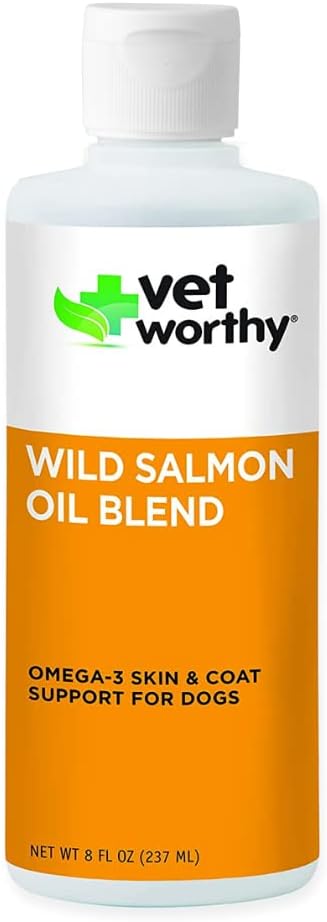 Vet Worthy Wild Alaskan Salmon Oil Blend for Dogs - Dog Supplement to Support Healthy Skin and Beautiful Coat - Fish Oil Supplement with EPA, DHA, and Omega 3 Fatty Acids - Salmon Flavor, 8oz