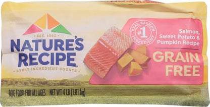 Nature's Recipe Grain Free Dry Dog Food, Salmon, Sweet Potato & Pumpkin Recipe, 4 lb. Bag