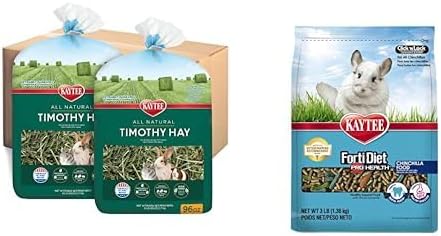 Kaytee All Natural Timothy Hay, 12 lb Forti-Diet Pro Health Small Animal Food for Chinchillas, 3 lb Bundle