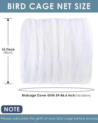 Bissap Bird Cage Seed Catcher, Universal Birdcage Net Nylon Adjustable Elastic Band Stretchy Skirts Mesh Cover for Parrot Cage Seed Guard (Not Include Birdcage)- White