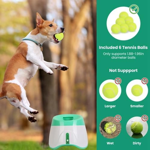 Automatic Dog Ball Launcher, Dog Ball Thrower Interactive Fetch Machine with 6 Tennis Balls 3 Adjustable Launch Distance for Small Medium Dogs