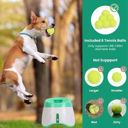 Automatic Dog Ball Launcher, Dog Ball Thrower Interactive Fetch Machine with 6 Tennis Balls 3 Adjustable Launch Distance for Small Medium Dogs