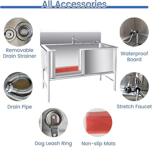 Large Dog Pool & Washing Station for All Breeds, 2-in-1 Bathtub with Retractable Faucet & Sliding Door - Ideal Outdoor Dog Bathing Solution for Home