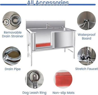 Large Dog Pool & Washing Station for All Breeds, 2-in-1 Bathtub with Retractable Faucet & Sliding Door - Ideal Outdoor Dog Bathing Solution for Home